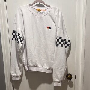 Aviator Nation White Sweatshirt with Black Checkered Pattern